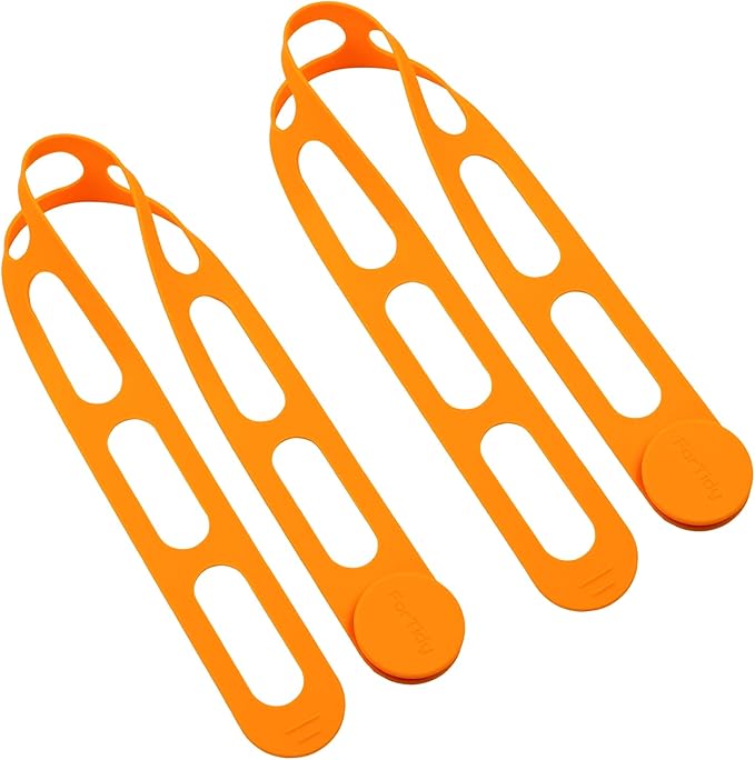 Utility Silicone Strap for Casserole Lid, Pot, Bento Box, 21.65 In Reusable Elastic Self-Lock Silicone Tie for Bundling or Organizing Extension Cord, Curtain, Yoga Mat (Orange, 2pcs)