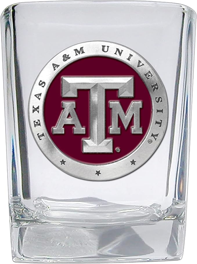 Heritage Pewter Texas A&M Square Shot Glass | Hand-Sculpted 1.5 Ounce Shot Glass | Intricately Crafted Metal Pewter Alma Mater Inlay