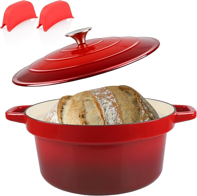 CUKOR 7QT Dutch Oven Pot With Lid, Ceramic Dutch Ovens for Sourdough Bread Baking, Enameled Cast Iron Bread Cooking Pot, Non-Stick, Oven Safe (10 Pcs Bread Paper Liners)