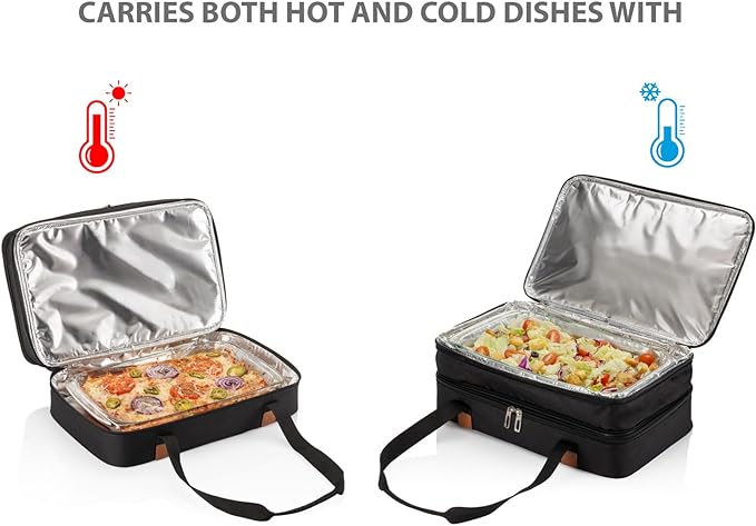 Stack Store Plus More Insulated Expandable Casserole Carrier and Lasagna Holder for Picnic Potluck Beach Day Trip Camping Hiking - Hot and Cold Thermal Bag – Baking Dish with Lid Included - Black