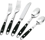 Silverware Set For 12 with Two Rivets, Vintage 60-Piece Everyday Flatware Set with Black Bakelite Handle, Stainless Steel Cutlery Set, Dishwasher Safe, Knives Spoons and Forks Set