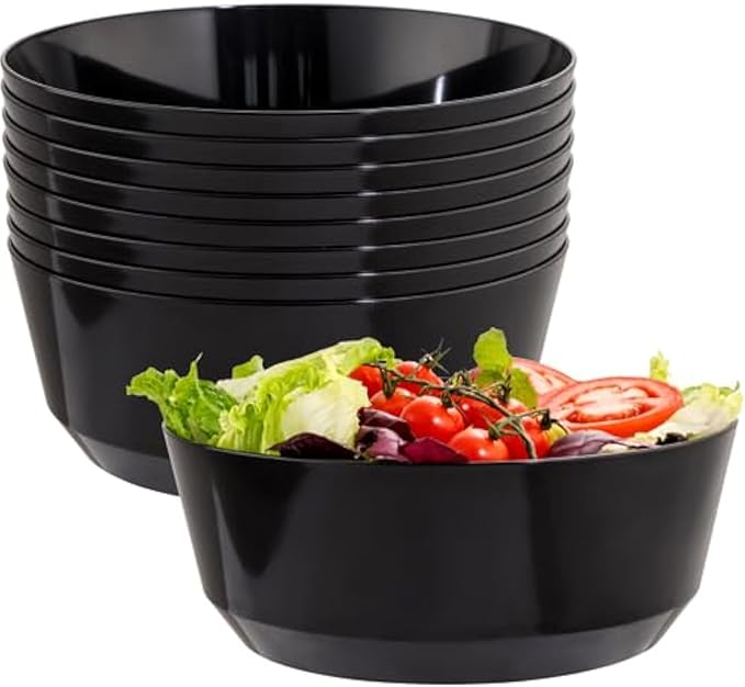 Hioasis 8 Pack Plastic Serving Bowls 128oz Black Plastic Bowls Heavy Duty Disposable Serving Bowls for Party Snack & Salad & Candy & Bar Buffet & New Year