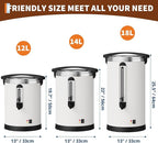 80 Cups Large Coffee Urn with Double Wall Insulation, 12L/3.2 Gallon Stainless Steel Commercial Electric Coffee Maker with Hot Drinks and Hot Water, for Weddings, Parties, Catering, and Buffets