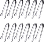 JCREN 12 Pack Serving Tongs, Small Serving Utensils for Catering, Food-Grade 304 Stainless Steel Serving Tongs Appetizer Tongs for Tea Party Coffee Bar Taco Bar, 4" Mini Kitchen Tongs - Silver