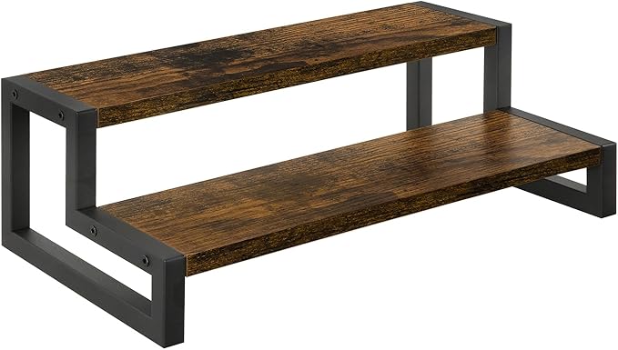 YINMIT Spice Rack Organizer for Countertop, 2 Tier Kitchen Counter Shelf, Wooden Tiered Display Stand Riser Shelf