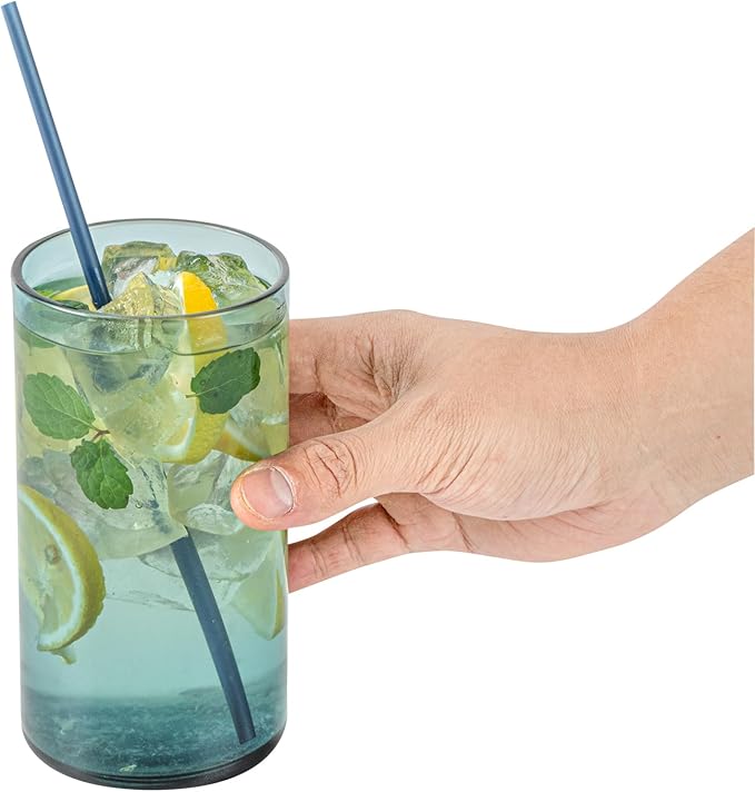 Restaurantware-Vetri 16 Ounce Tall Drinking Glasses, 6 Dishwashable Beverage Glasses - No-Lead, Elegant, Blue Glass Tumblers, Ideal For Water, Juice Beer, Cocktails, Liquor, Iced Tea, And More