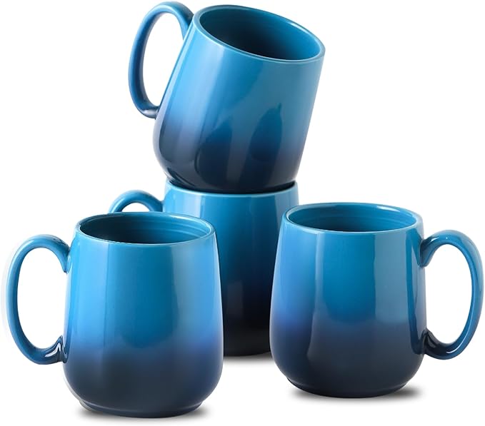 Hasense Ceramic Coffee Mugs Set of 4,15oz Large Mugs Set for Home and Office, Microwave & Dishwasher Safe, Coffee Cups for Coffee Tea Mike, Gradient Blue