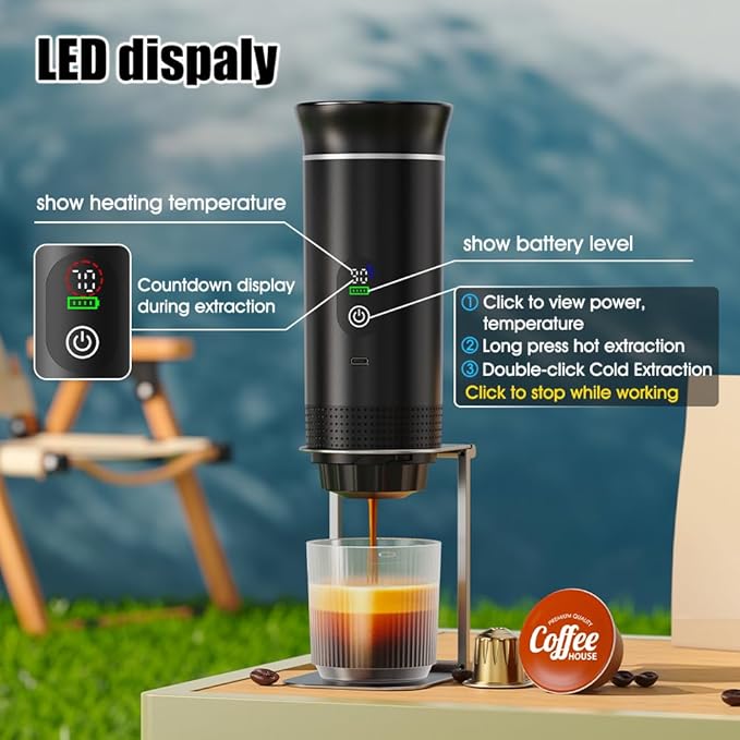 Automatic Espresso Maker – Dual Hot & Cold Brew – 20 BAR Pressure – Compact Portable Coffee Machine with Rapid Heating – Built-In Transparent Cup – Travel-Friendly Design