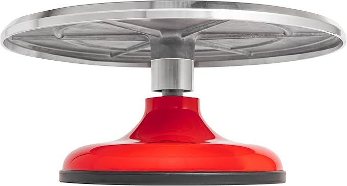 Fat Daddio's TT-1255 Revolving Cake Stand, Red and Silver