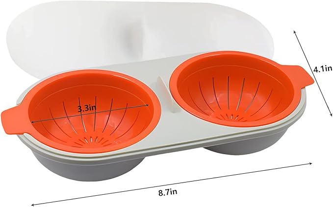 Microwave Egg Poacher,2 Cavity Eggs Poacher, Microwave egg cooker with Lid,Double Layer Microwave Boiled Eggs Maker for Egg McMuffin Hamburg Breakfast Sandwiches,Easy to cook and clean