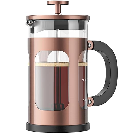 Veken French Press Coffee Maker 21oz 0.6 L, Heat Resistant Thickened Borosilicate Glass,Stainless Steel Brewer,Single Serve Small Pot, Cold Brew Cafetera Teapot for Kitchen Travel Camping, Copper