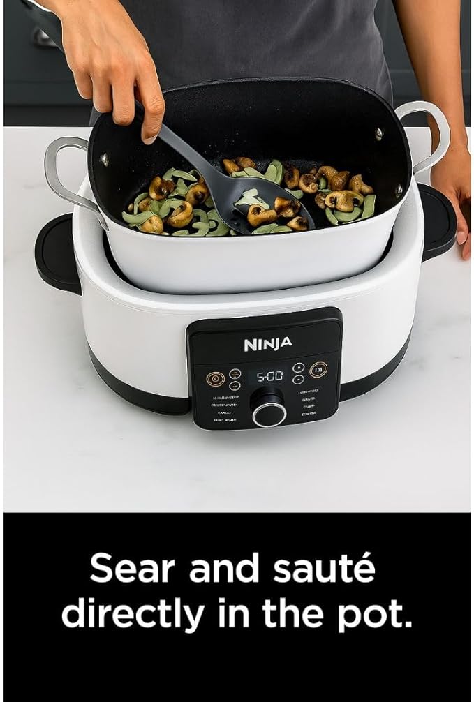 Ninja Foodi PossibleCooker PRO MC1000 8.5Qt Multicooker 8 in 1 Slow Cooker, Dutch Oven, Steam Bake Roast Sear Sauté Bread Maker Warmer, Glass Lid, Integrated Spoon, Nonstick (White)