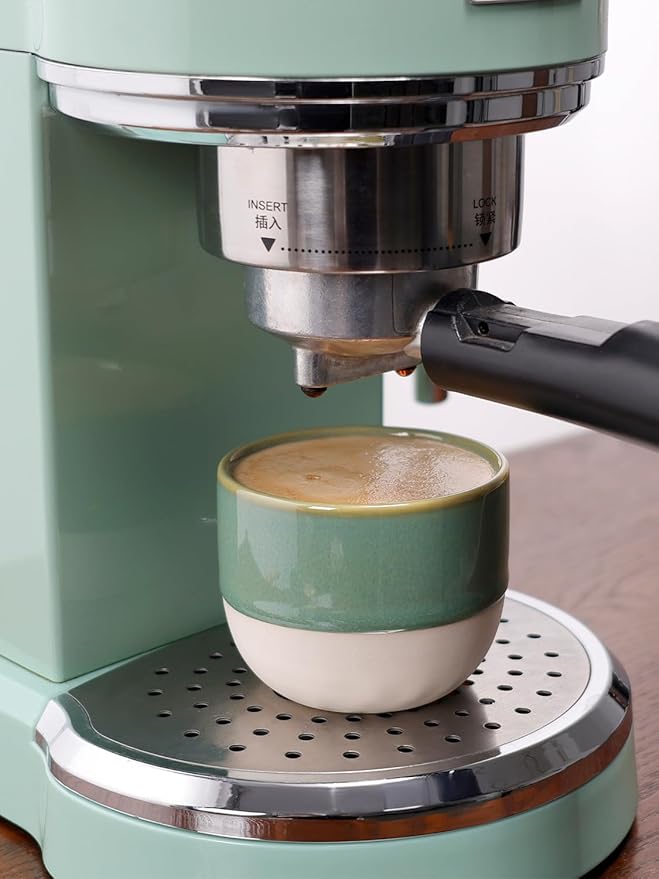 4oz Espresso Cups Set of 4, Green Ceramic Demitasse Coffee Cups for Espresso, Latte, Cappuccino – Two-Tone Stackable Small Mugs for Home, Cafe, Restaurant – Dishwasher & Microwave Safe