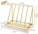 MyGift Modern Brass Metal Wire and White Marble Kitchen Cookbook Stand - Countertop Recipe Book and Tablet Holder - Handcrafted in India