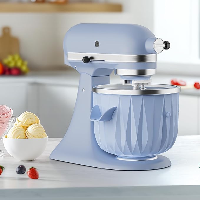 InnoMoon Ice Cream Maker Attachment for KitchenAid Stand Mixer, Compatible for Kitchenaid 4.5QT/5QT/6QT/7QT Stand Mixer, 2-Quart Frozen Yogurt, Sorbet Gelato Maker, Kitchen aid Ice Cream Maker (Blue)