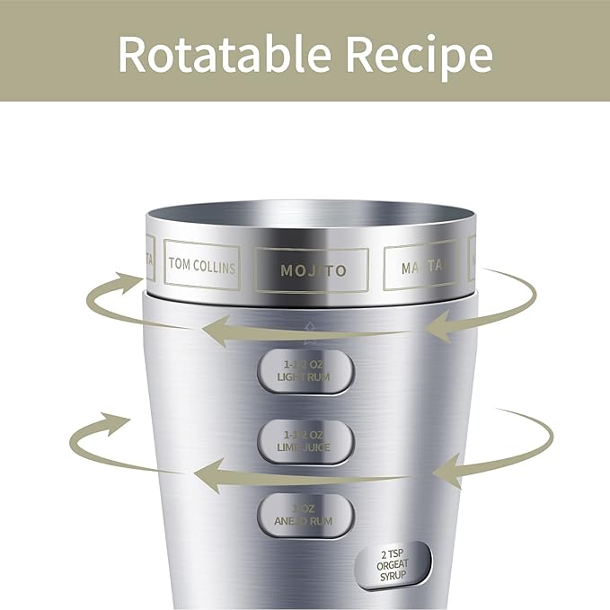 Cocktail Shaker Martini Shaker Set with Recipe, 24 oz Martini Shaker Drink Shaker Drink Mixer Stainless Steel Cocktail Shaker Set Bartender Kit