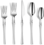 Lemeya 20-Piece Silverware Set for 4,Modern 18/10 Stainless Steel Flatware Set,Unique Rustic Cutlery Utensils Set,Spoon and Fork Set for Home, Restaurant,Wedding,Mirror Polished,Dishwasher Safe