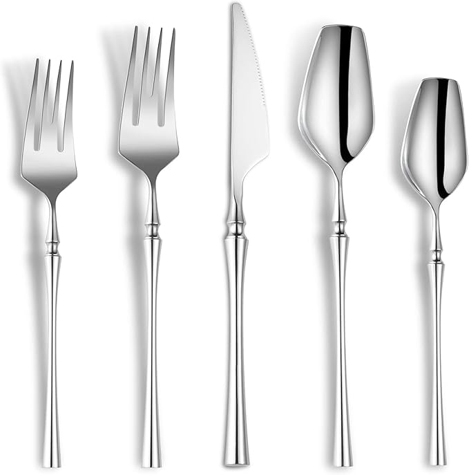 Lemeya 20-Piece Silverware Set for 4,Modern 18/10 Stainless Steel Flatware Set,Unique Rustic Cutlery Utensils Set,Spoon and Fork Set for Home, Restaurant,Wedding,Mirror Polished,Dishwasher Safe