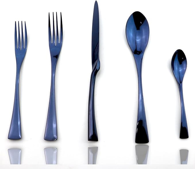 JASHII Luxury Jubilee Blue Flatware Set 20-Piece Iridescent Silverware Sets Replace Black Mirror Polished, 18/10 Stainless Steel Utensils For 4,Dinner Knife Fork Salad Fork w/DINNER COFFEE Spoon