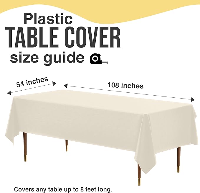 Party Solids 66% Thicker Premium Plastic Table Cloth Rectangle Table Cover 0.5 Mil 6 Pack Ivory Table Cloth 54 Inch x 108 Inch Disposable Tablecloth Won't Tear Easily Like Cheap Thin Brands