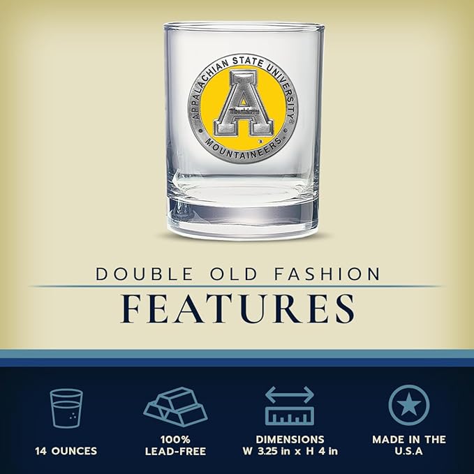 Heritage Pewter Appalachian State Double Old Fashion | Double Rocks Glass 14 OZ for Liquor | Expertly Crafted Pewter Glass