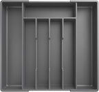 Kitsure Silverware Organizer for Drawers - Expandable Cutlery and Utensil Drawer Organizer with Easy Maintenance, Premium PP Kitchen Organizers and Storage for Flatware, Grey, 13.2" x 12.2" x 1.6"