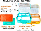 kinsho Bento Box with Lunch Bag and Ice Pack Set | Two Boxes, insulated Bags, Cold Packs for Kids Adults, Value Meal Containers for School Lunches or Snack, 6 Compartments BPA Free, Teal and Orange