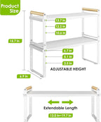 DOLALIKE Expandable kitchen Countertop Organizer, Stackable Cabinet Shelf Organizers, Space Saving Spice Rack Pantry Storage for Bathroom Office Organization (6.9'D*13-19.7''W*15.7''H, White)