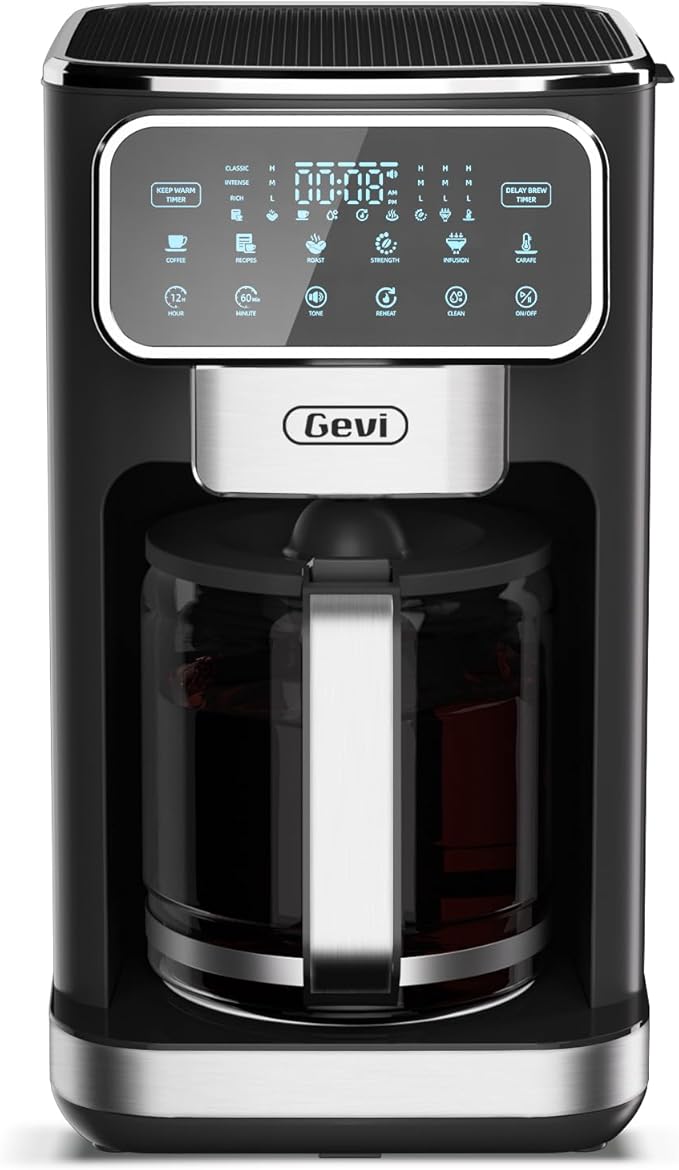 Gevi 12-Cup Programmable Coffee Maker with Touch Screen & Reusable Filter,Smart Drip Coffee Machine with Anti-Drip System, Perfect for Home,Iced Coffee