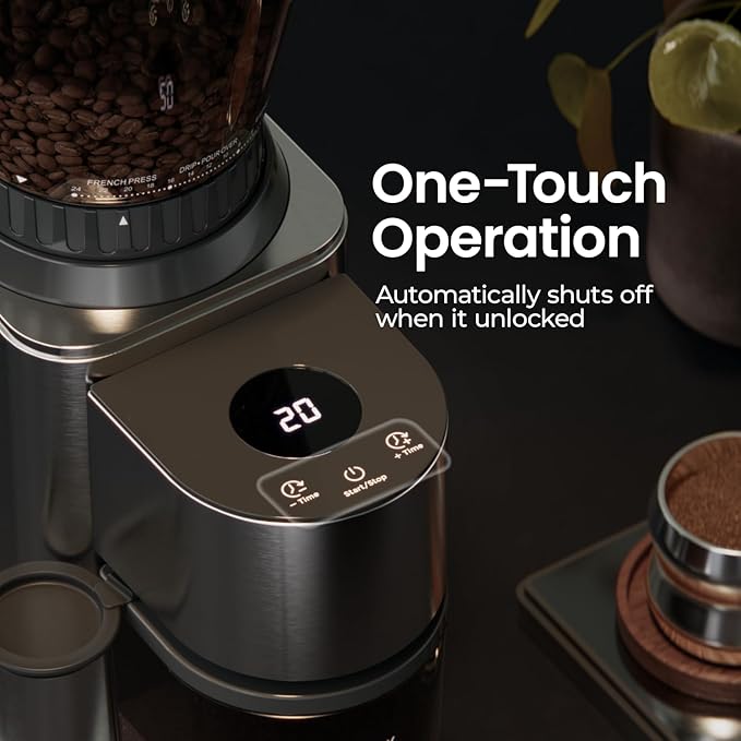 Electric Burr Coffee Been Grinder with Adjustable 24 Precise Grind Settings, 40s Digital Timer for French Press, Espresso, and Drip Pour Over, Home Use, Black