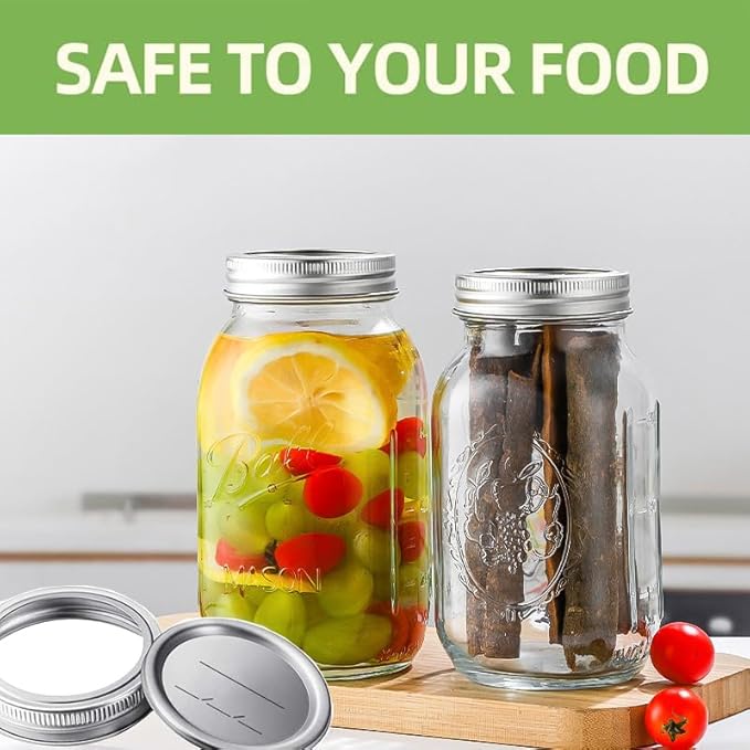 BSL 48 Pcs Canning Lids with Rings, Premium Mason Jar Lids with Bands/Rings for 86mm Wide Mouth Jars - Food Grade Material, 100% Fit & Airtight