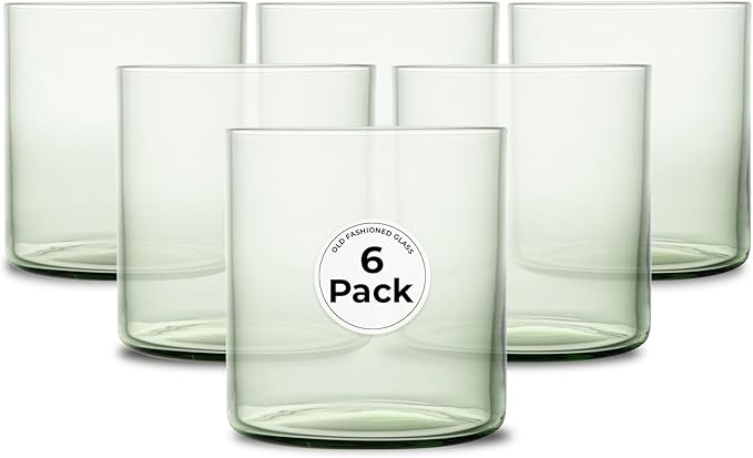 Restaurantware-Vetri 10 Ounce Old Fashioned Glasses, 6 Dishwashable Whiskey Glasses - No-Lead, Durable, Green Glass Tumblers For Scotch, For Drinking Liquor, Cocktail, Bourbon, Cognac, And More