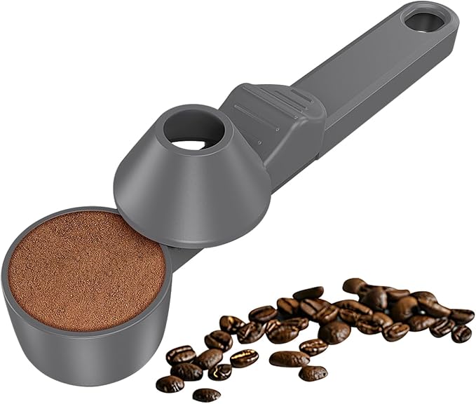 Coffee Scoop & Funnel for Reusable K Cup Refillable Coffee Pods, Coffee Measuring Spoon 2 Tablespoon Capacity, Scoop with Funnel for Ground Coffee, Protein Powder, Tea (Grey, 1 Pack)