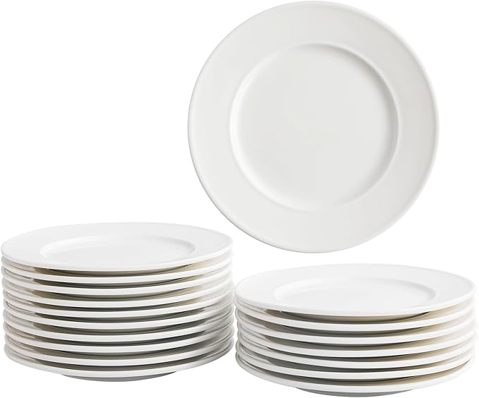 OMAYKEY 6 Inch Ceramic Dessert Plates Set of 18, Small Salad Plates, Porcelain Round Shaped Dinner Plates, Appetizer Plates for Cake Waffles Snacks Side Dish, Oven Microwave Dishwasher Safe, White