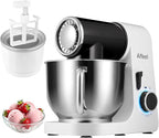 Aifeel Stand Mixer,6.5QT Mixer with 2QT Ice Cream Maker Bowl, Kitchen Electric Mixer Multifunctional Bread Dough Mixer with Dough Hook,Whisk & Beater, Food Mixer for Baking (Black-White)