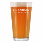 Grandma Est 2025 - New Grandmother Pint Glass Gift for First Time Grandparents - Bold 16 Oz Glasses