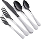 20-Piece Black Silverware Set 18/0 Stainless Steel Flatware White Handle Cutlery Set Service for 4 Dinner Knives Forks Spoons Set Mirror Finish Dishwasher Safe