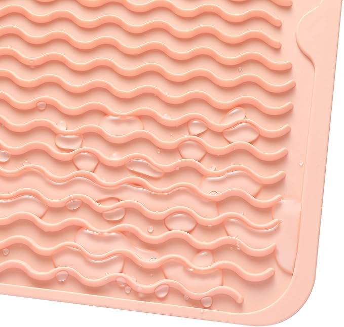Silicone Dish Drying Mat for Multiple Usage,Easy clean,Eco-friendly,Heat-resistant Silicone Mat for Kitchen Counter or Sink,Refrigerator or drawer liner Pink L 16 inches x 12 inches