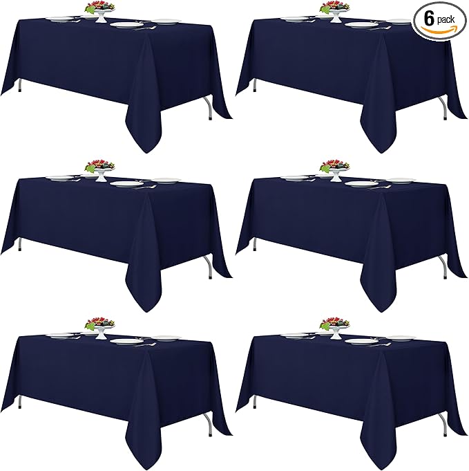 Fitable Navy Tablecloths for 6-8 Foot Tables, 6 Pack - 70 x 120 Inches - Reusable and Washable Table Clothes, Polyester Fabric Table Covers for Wedding, Party, Banquet