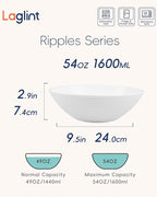 54 OZ Salad Bowl Set of 2, Opal Glass 9.5 inch Serving Dishes for Salad, Fruit, Kitchen Microwave & Dishwasher Safe, White