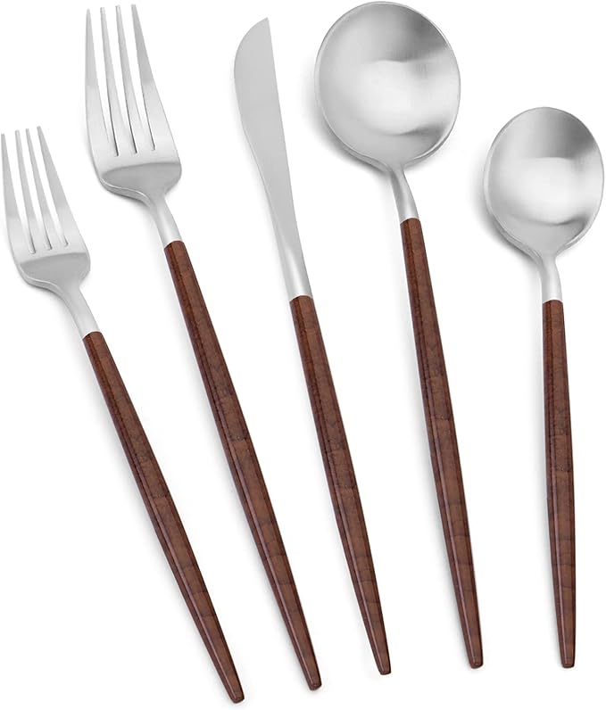 Silverware Set with black handle, Vanys 30 Piece Stainless Steel Cutlery Flatware Set, Kitchen Utensil Sets for 6, Tableware With Knife Spoons And Forks Set, Satin Finished Polished