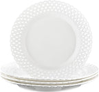 Large White Dinner Plates 12 inch, Ceramic Dinner Plates Set of 4, Basketweave Wide Rim Stackable Hotel Value Round Coupe Shape for Restaurant, Kitchen, Party, Home, Gifts, Microwave Dishwasher Safe