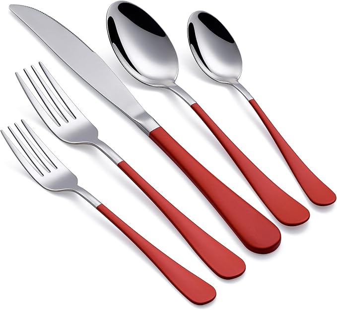 Red Silverware Set 20 Piece 18/0 Stainless Steel Flatware Red Handle Cutlery Set Service for 4 Fork Knife Spoon Set Mirror Finish Dishwasher Safe