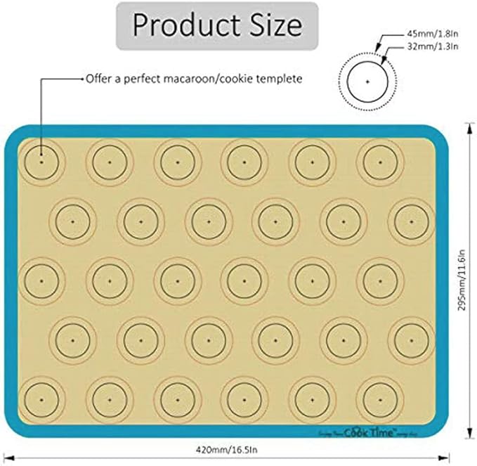 Macaron Silicone Baking Mat - Set of 2 Non Stick Silicon Macaroon Baking Sheet Cookie Liner(BPA Free/Reusable/Half Sheet),Perfect Cooking Kit for Macarons,Pastry,Cake and Bread Making (Blue)