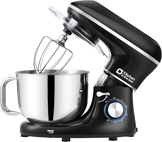 Kitchen in the box Stand Mixer, 6.5QT 660W Electric Kitchen Mixer, 6-Speed Tilt-Head Food Mixer with Dough Hook, Wire Whip, Beater, Dishwasher Safe (Black)