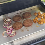 Universal Stainless Steel Griddle Flat Top Plate Grill-Top Griddle Pan with Even Heating Cross Bracing for BBQ Charcoal/Gas Grills, Camping, Tailgating, and Parties (23"*16")