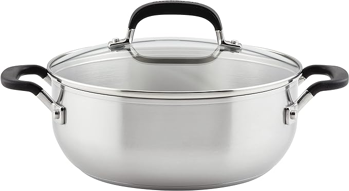 KitchenAid 71021 Stainless Steel Casserole with Lid, 4 Quart - Brushed Stainless Steel