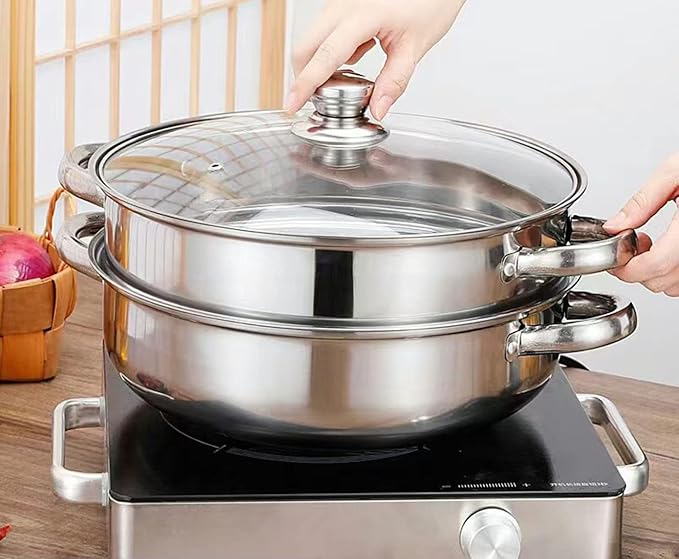 Steamer for Cooking, 5.0 Quarts Stainless Steel Steamer Pot, 3-Tier Food Steam Pots with Lid for Cooking Vegetables, Seafood, Soups, Stews and Pasta