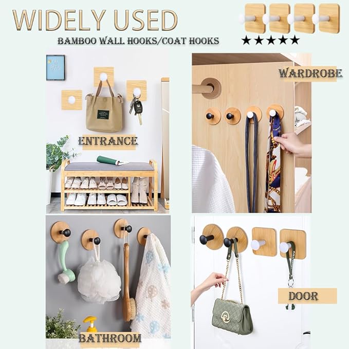 Self Adhesive Wall Hooks for Hanging Heavy Duty,Small Sticky Decorative No Nail White Hooks,4 Pieces Cute Unique Utility Hooks No Damage Hanger Hook for Wall Mounted