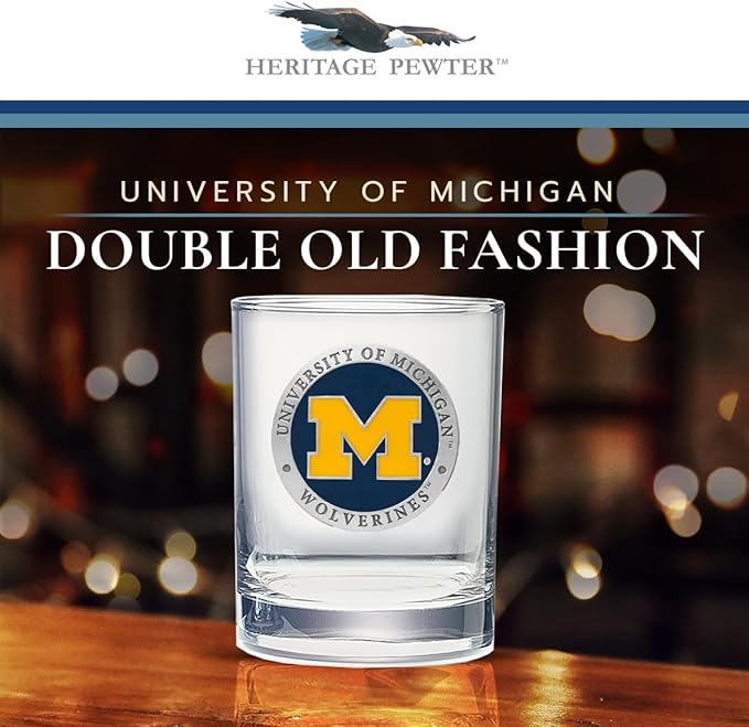 Heritage Pewter Michigan Double Old Fashion | Double Rocks Glass 14 OZ for Liquor | Expertly Crafted Pewter Glass
